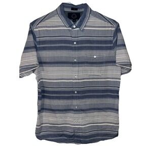 Even Tide Men's Large Blue Striped Button Down Shirt Short Sleeve Casual Wear